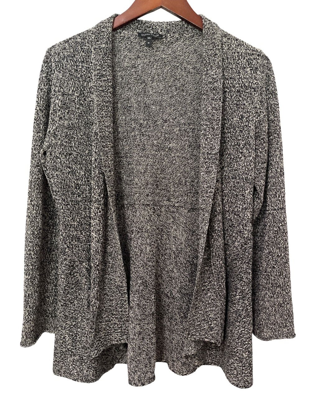 Eileen Fisher Women’s Medium Black Marled Open Front Knit Cardigan